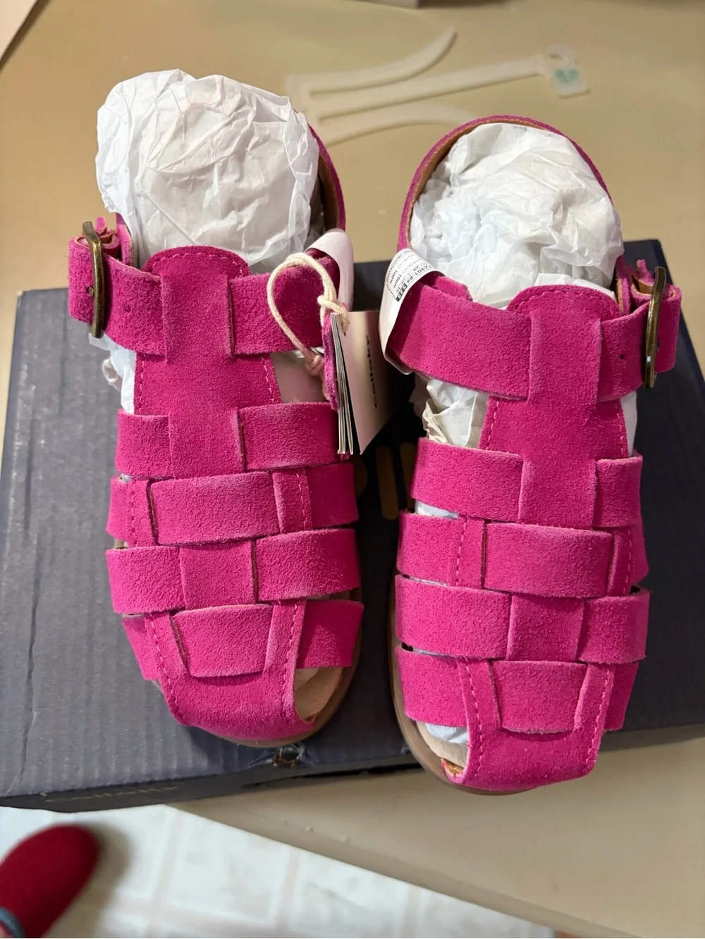Kids Suede Fisherman Sandals in Bright Pink - Picture 1 of 7